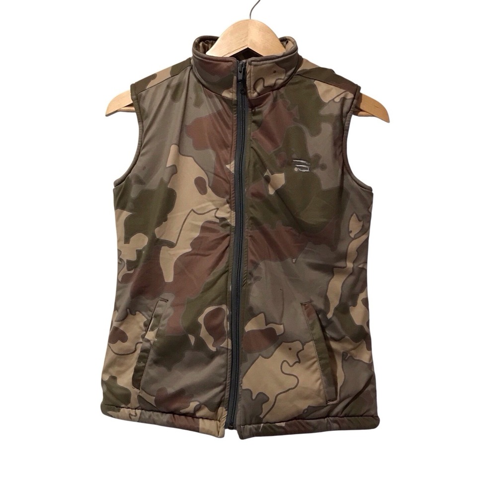 Game Gear Woodland Camo Hunting Vest Made In USA Mens XS Full Zip Camouflage